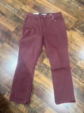 NEW VERVET BY FLYING MONKEY women's high rise slim raw hem jeans in wine